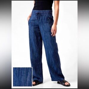 Athleta Navy Cabo Linen Textured Wide Leg Pants